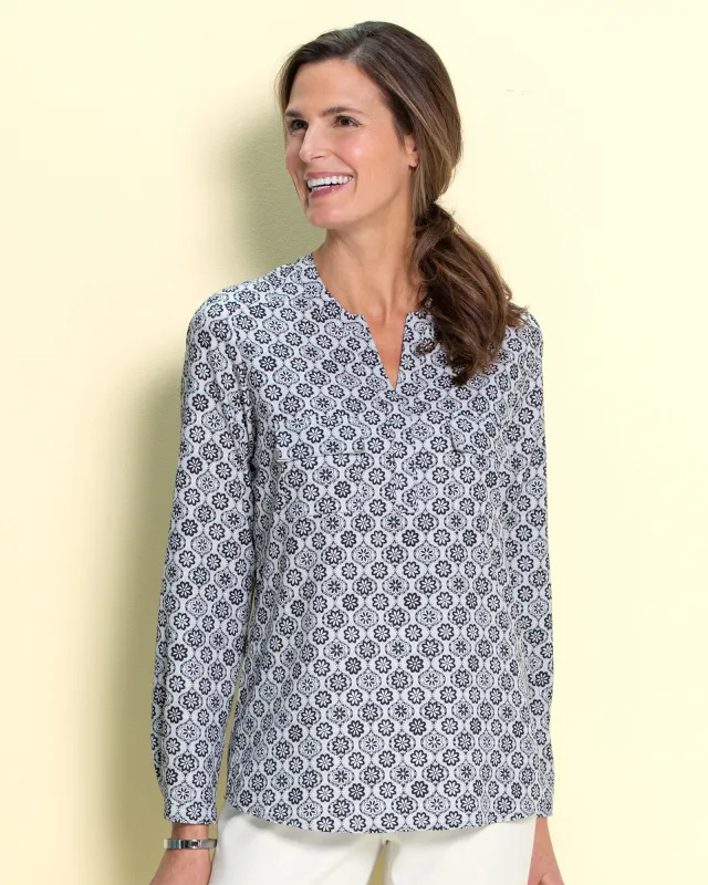 Appleseeds Women's Silky Print Long-Sleeve Utility Blouse - Tan - XL - Misses sold by Buff