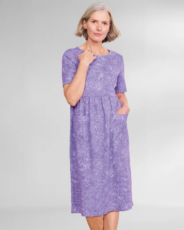 Appleseeds Women's Boardwalk Knit Tropical-Print Weekend Dress  - Purple - PL - Petite sold by Buff