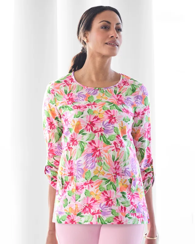 Appleseeds Women's All Abloom Button-Pocket Popover Tunic  - Multi - PS - Petite sold by Buff