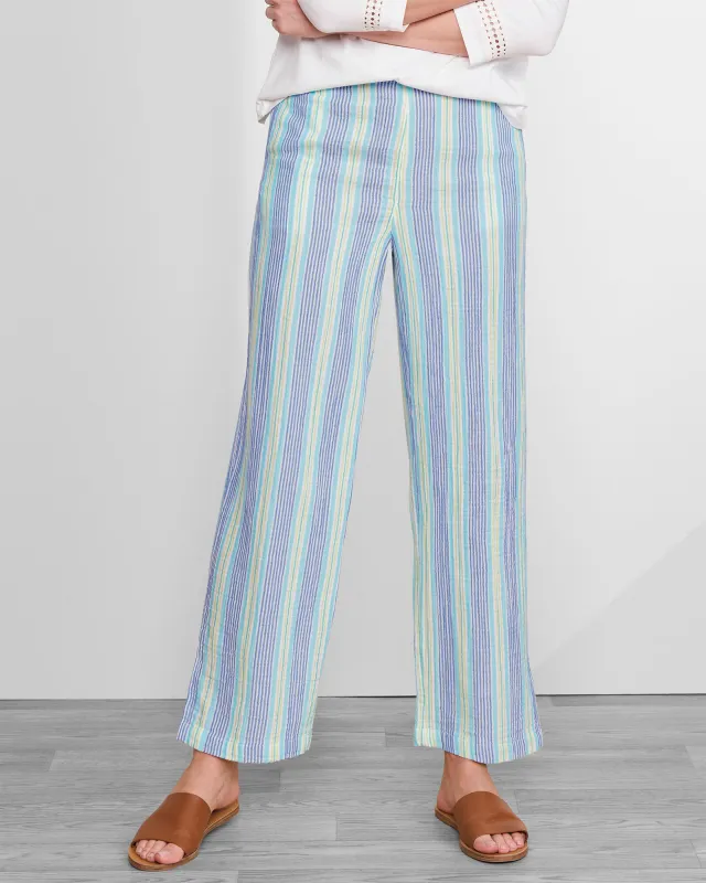 Appleseeds Women's Nantucket Textured-Cotton Striped Pants - Blue - L - Misses sold by Buff