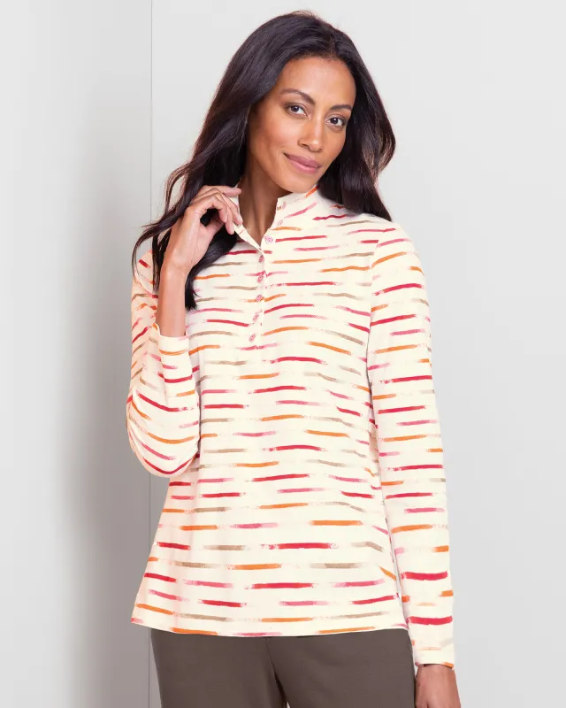 Appleseeds Women's Essential Cotton Broken Stripe Henley - Multi - 3X - Womens Plus sold by Buff
