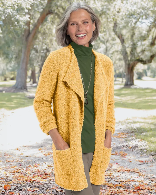 Appleseeds Women's Luxe Bouclè Open Cardigan - Yellow - PS - Petite sold by Buff