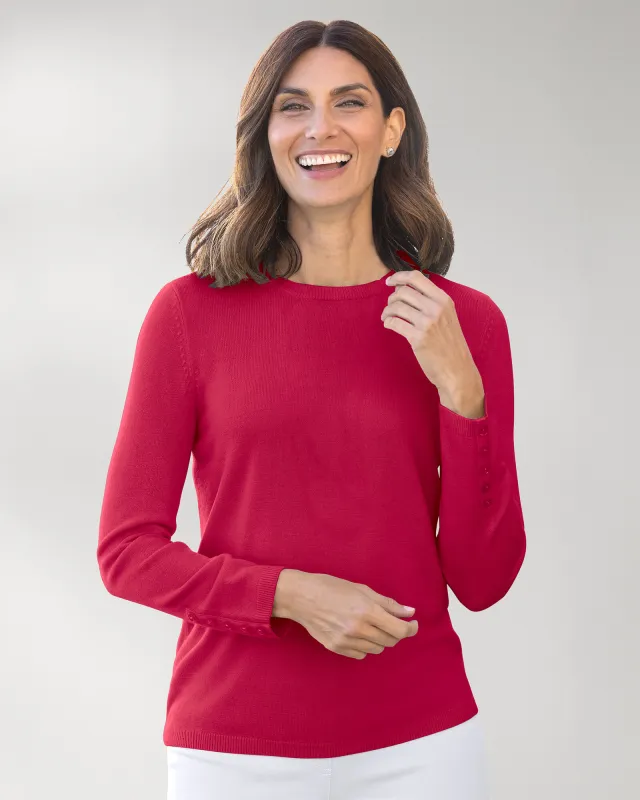 Appleseeds Women's Spindrift™ Long-Sleeve Button-Cuff Sweater - Red - S - Misses sold by Buff
