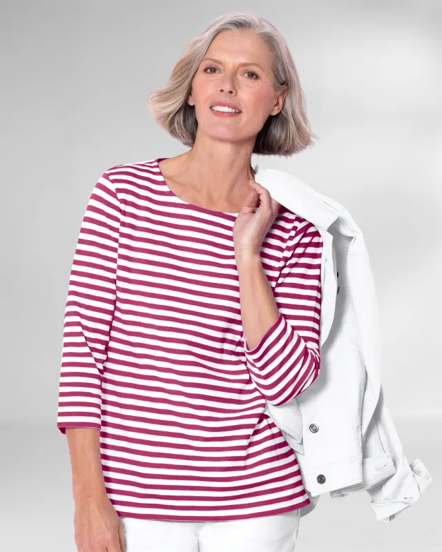 Appleseeds Women's Essential Cotton Striped Three-Quarter-Sleeve Tee - Multi - 1X - Womens Plus sold by Buff