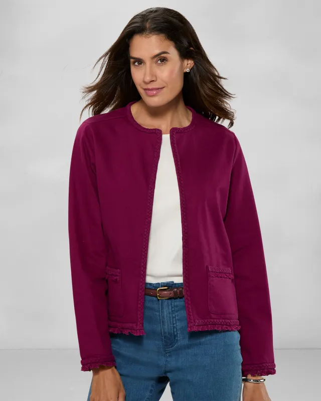 Appleseeds Women's DreamFlex Color Braid-Trim Jacket - Purple - PL - Petite sold by Buff