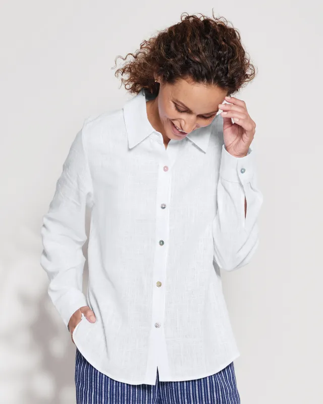 Appleseeds Women's Linen-Blend Shirt - White - PXL - Petite sold by Buff