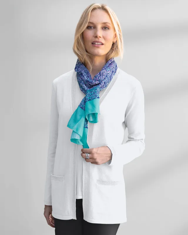 Appleseeds Women's Madison Crochet-Trim Cardigan - White - L - Misses sold by Buff