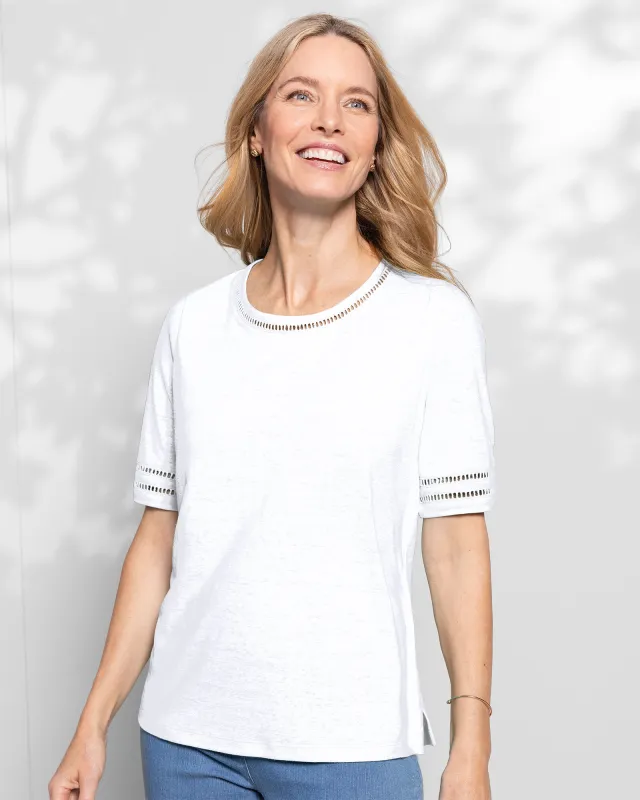 Appleseeds Women's Linen-Blend Elbow-Sleeve Tee - White - 1X - Womens Plus sold by Buff