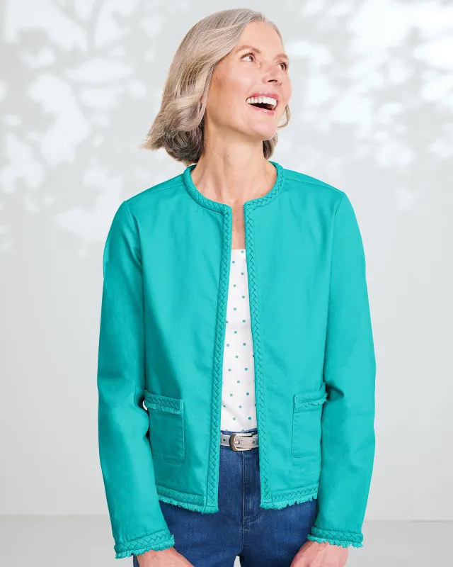 Appleseeds Women's DreamFlex Color Braid-Trim Jacket - Blue - XL - Misses sold by Buff
