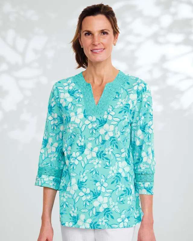 Appleseeds Women's Easy Breezy Floral Print Tunic  - Blue - PXL - Petite sold by Buff