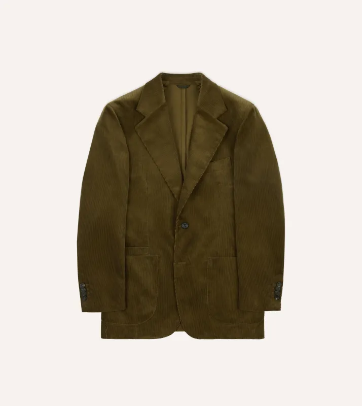 Olive Green Mid-Wale Cotton Corduroy Tailored Jacket sold by Drake's London