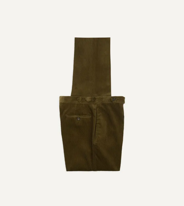 Olive Mid-Wale Corduroy Single Pleat Trouser sold by Drake's London