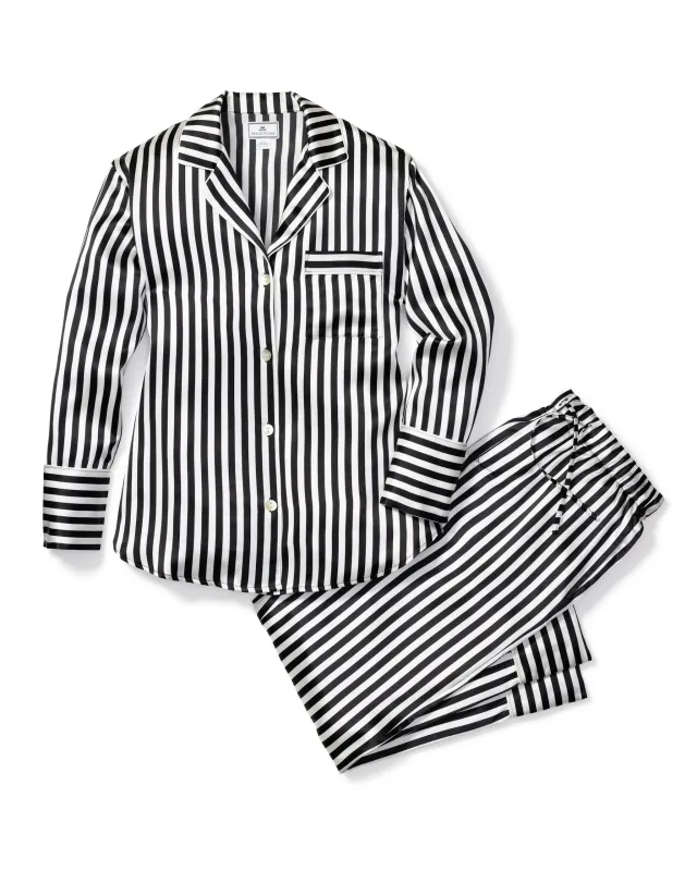 Women's Silk Pajama Set in Black and White Bengal Stripe sold by Petite Plume