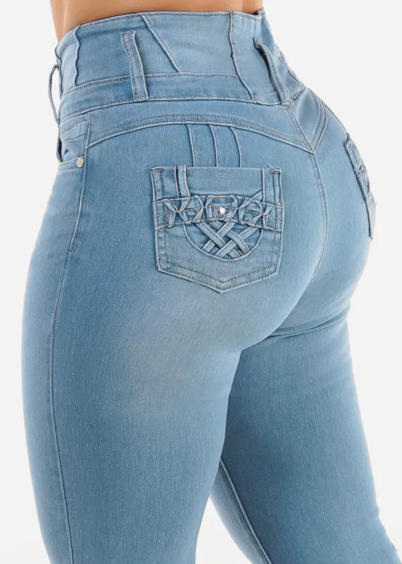 Levantacola Super High Waist Light Skinny Jeans sold by Moda