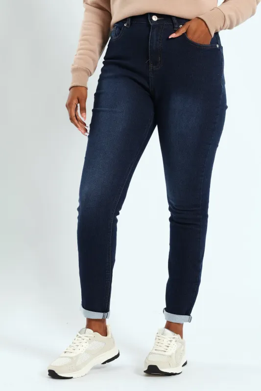 Roll Hem Knit Denim Skinny Leg Jean - Dark Wash sold by Edgars