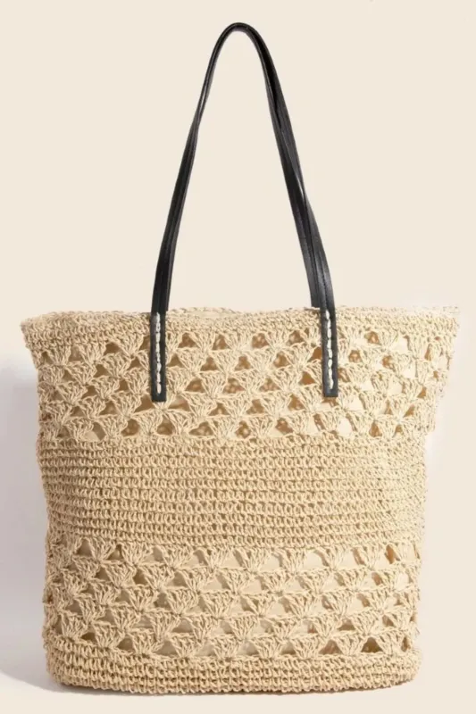 Fame Faux Leather Handle Knitted Tote Bag sold by Skemo