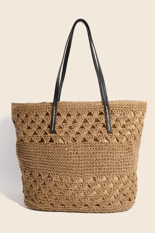 Fame Faux Leather Handle Knitted Tote Bag sold by Skemo