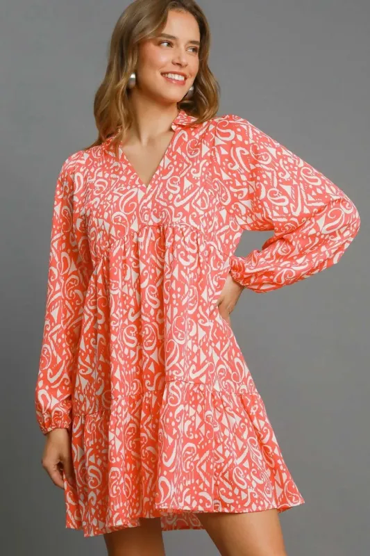 Two Tone Print Balloon Sleeve Tiered Dress sold by Skemo