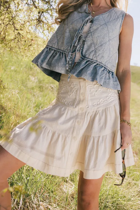 Skyler Tiered Mini Skirt in Cream sold by bohme