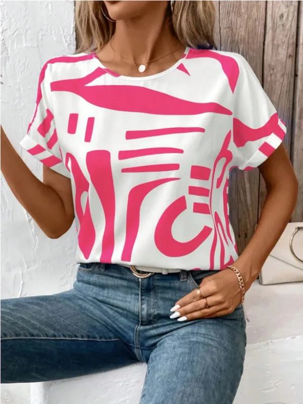 Contrast Round Neck Short Sleeve Blouse sold by Charming Charlie