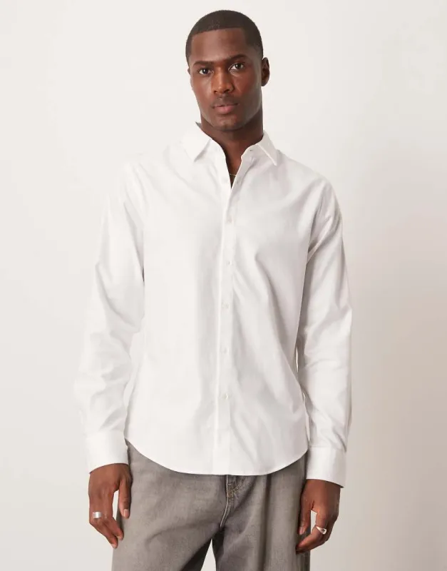Abercrombie & Fitch long sleeve suit shirt in white sold by ASOS