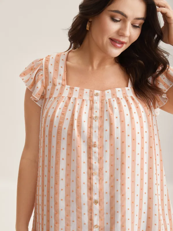 Textured Stripe Print Flutter Sleeve Blouse sold by Bloomchic