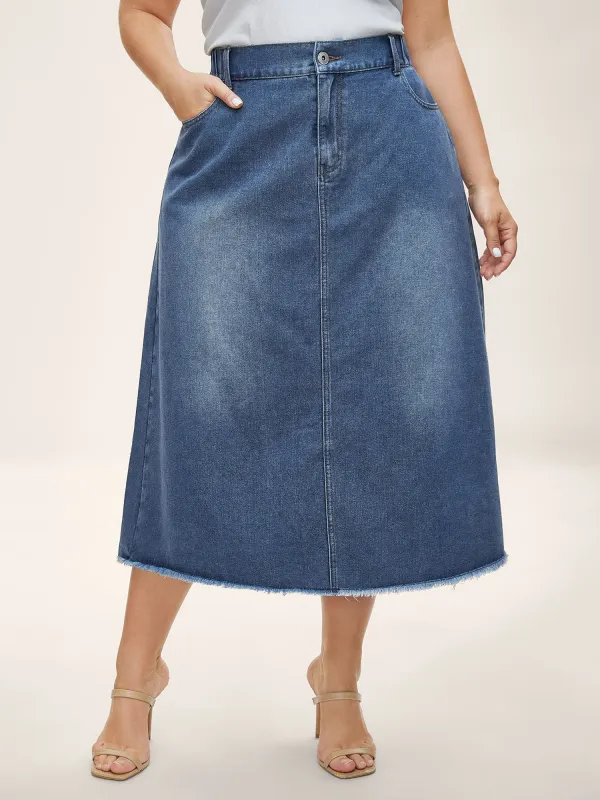 A-Line Classic Midi Denim Skirt sold by Bloomchic