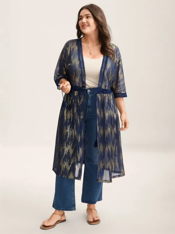 Glitter Tassels Webbed Open Front Kimono sold by Bloomchic