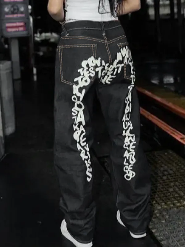 Hip Pop Letter Print Boyfriend Jeans sold by Emmiol