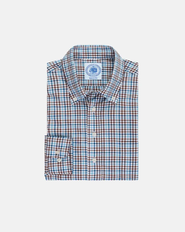 Brown & Blue Gingham Button Down Sport Shirt - Classic Fit sold by J. Press