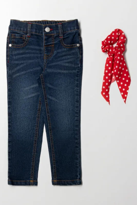 Skinny Denim Jeans With Hair Tie Blue And Red sold by Ackermas