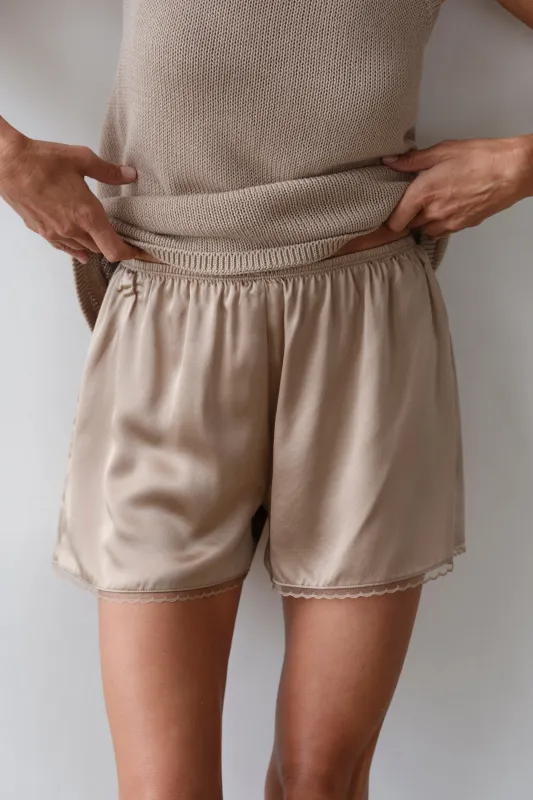 The Silk Lace Tap Short sold by DONNI.