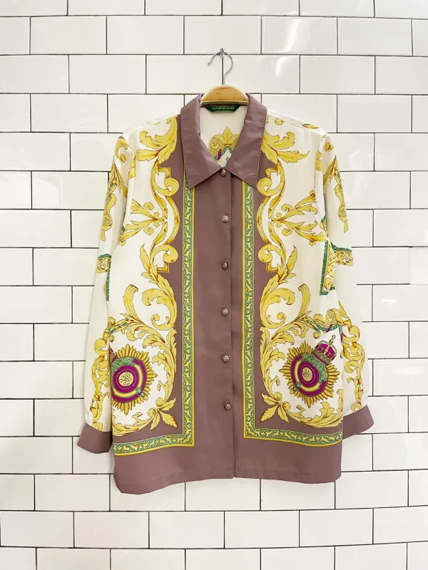 vintage wennas scarf print satin blouse sold by Good Market Thrift Store