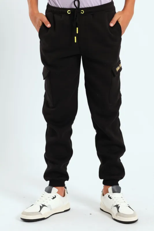 Boys Drake Cargo Trackpants - Black sold by Edgars