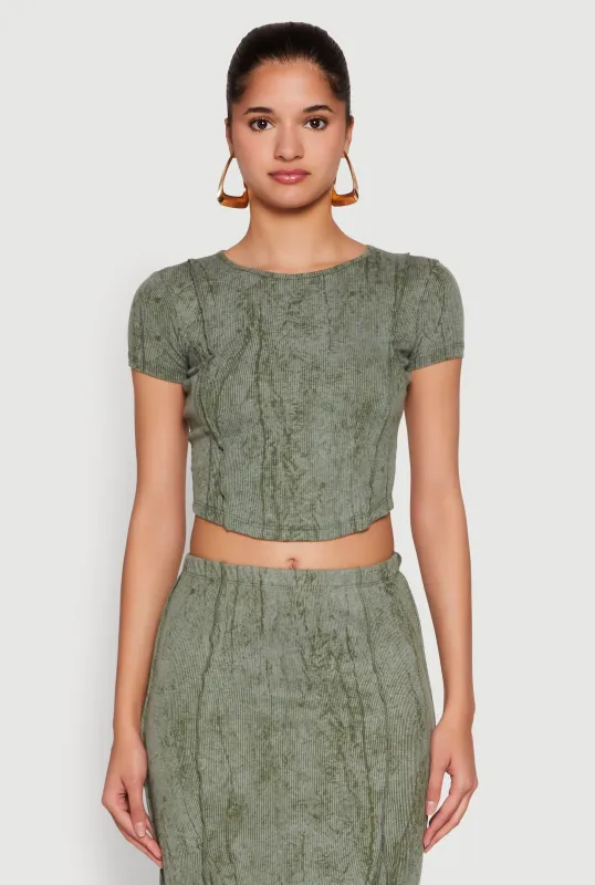 Ribbed Knit Mineral Wash Cropped Tee sold by Rainbow