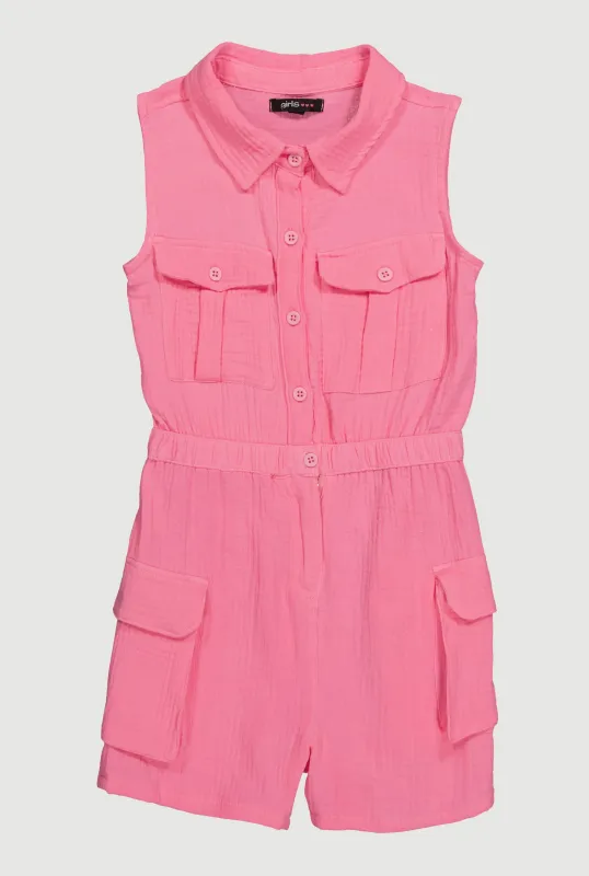 Girls Gauze Knit Sleeveless Utility Romper sold by Rainbow