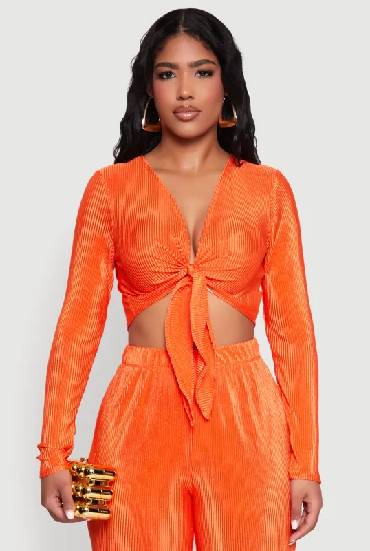 Plisse Tie Front Crop Top sold by Rainbow