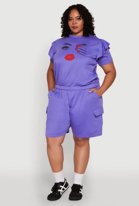Plus Size Drawstring Cargo Sweatshorts sold by Rainbow
