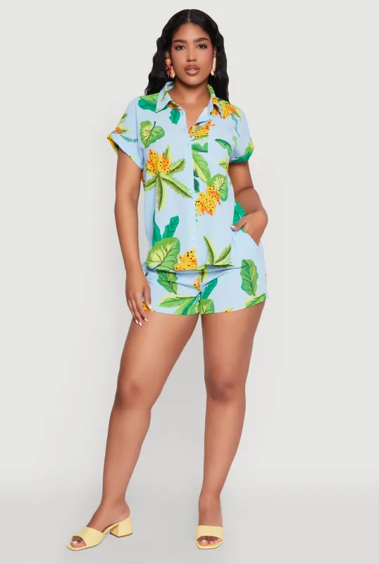 Banana Tropical Print Elastic Waist Shorts sold by Rainbow