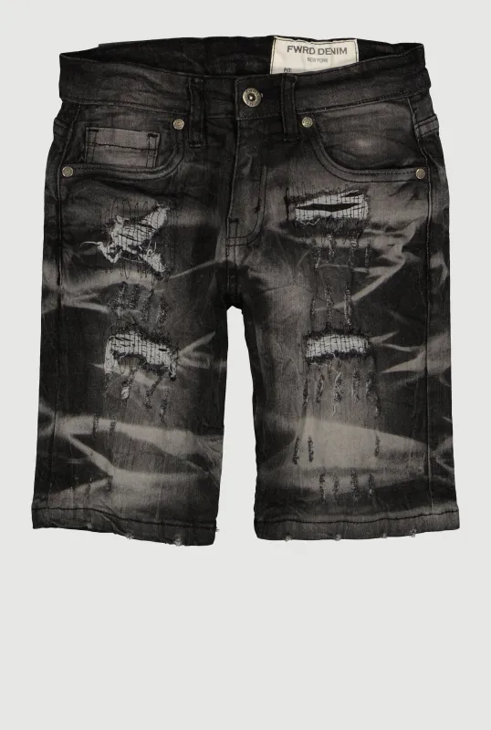 Boys Whiskered Rip and Repair Denim Shorts sold by Rainbow