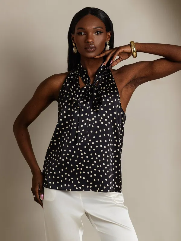 19Momme Silk Sleeveless Tie Neck Blouse sold by SilkSilky