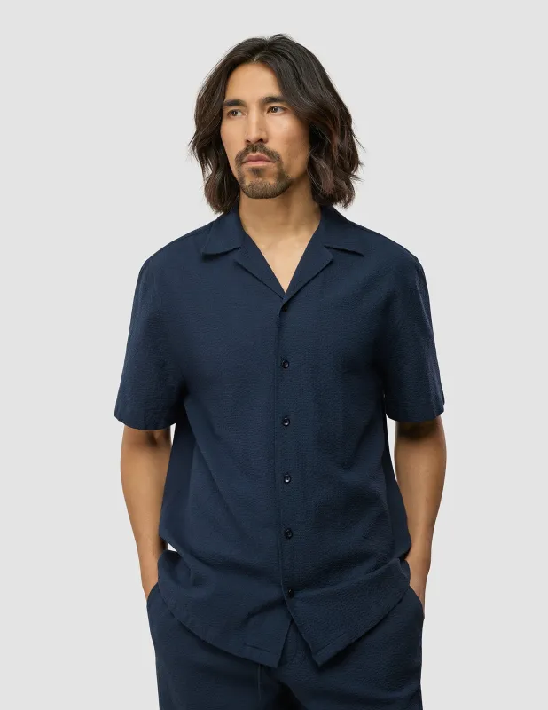 Seersucker Short Sleeve Shirt Dark Navy sold by Shaping New Tomorrow