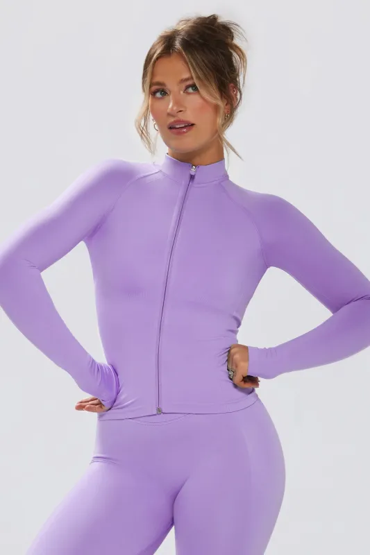 Define Luxe Zip-Up Jacket in Lilac sold by Oh Polly