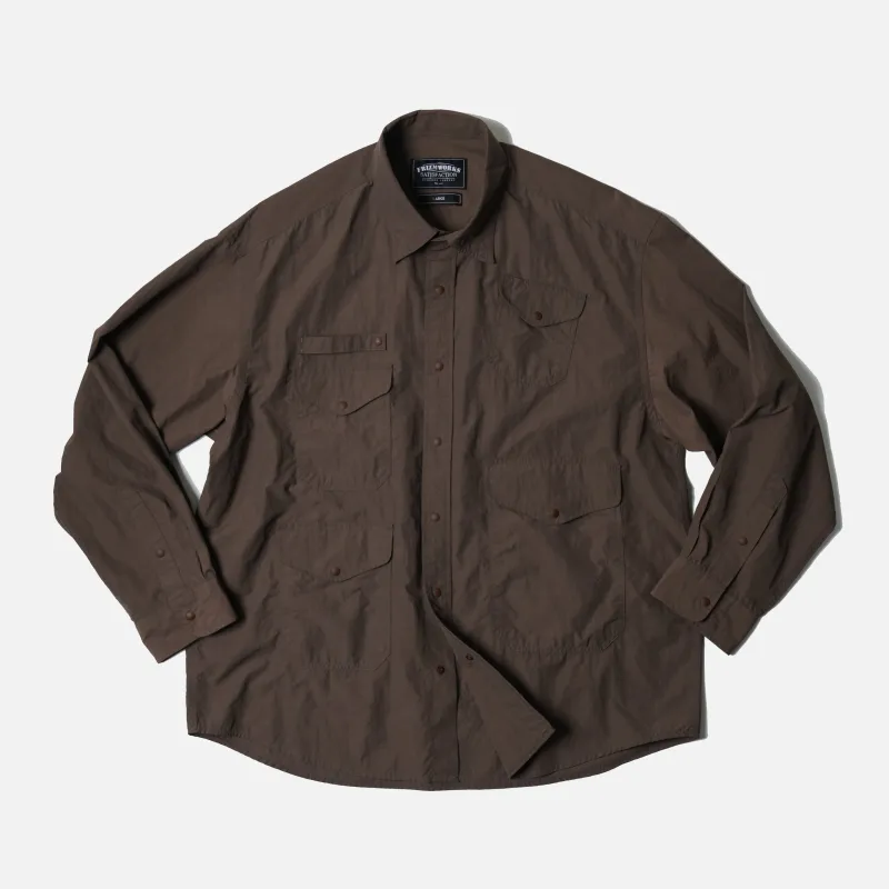 NYLON UTILITY POCKET OVERSHIRT - BROWN sold by FrizmWORKS