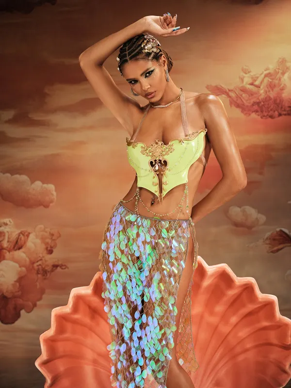 Kaelrix Halterneck Chain Armor Top In Green sold by Mew Mews