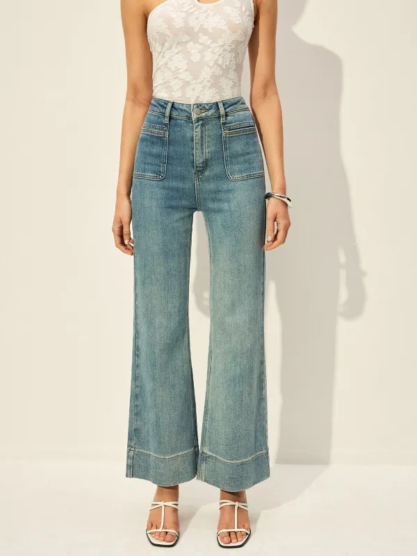 Mid-Waist Denim Pants With Pockets sold by COMMENSE