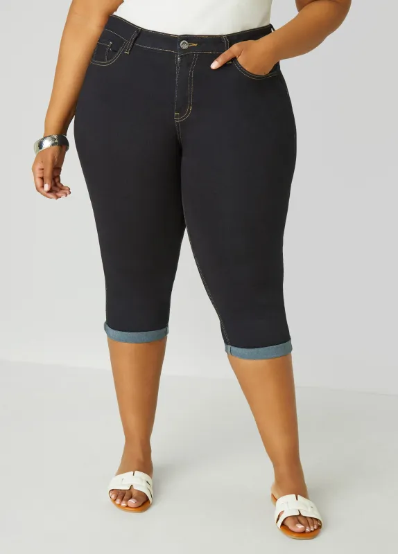 Mid Rise Cuffed Denim Capris sold by Ashley Stewart