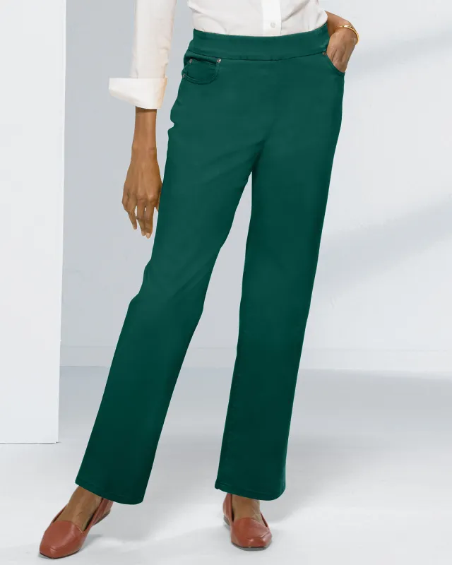 Appleseeds Women's DreamFlex Color Pull-On Relaxed Straight Leg Jeans - Green - 10P - Petite sold by Buff