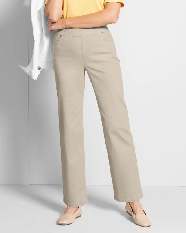 Appleseeds Women's DreamFlex Color Pull-On Relaxed Straight Leg Jeans - Tan - 8PS - Petite Short sold by Buff