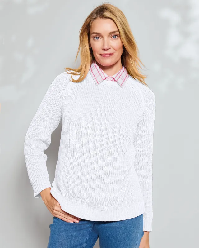 Appleseeds Women's Bayside Cotton Shaker-Stitch Pullover - White - M - Misses sold by Buff